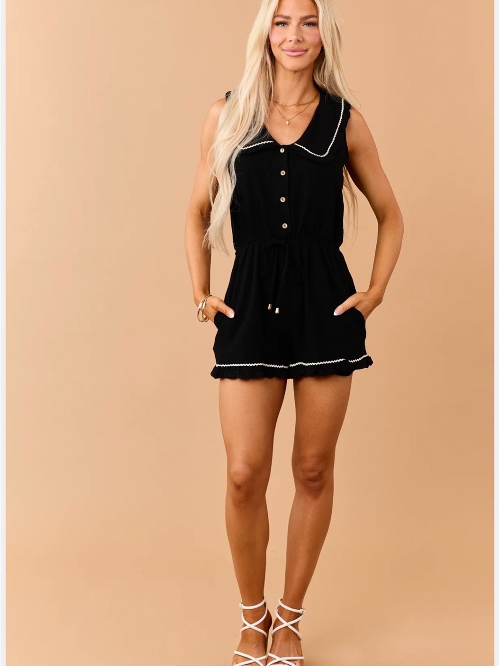 Black Sleeveless Romper with Contrast Trim